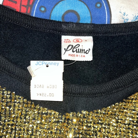 Gold glitter vintage sweatshirt tunic new with tags NWT deadstock small - Picture 5 of 7